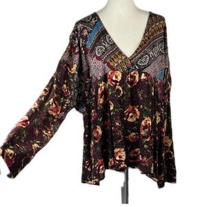 ODDY Patchwork Floral Babydoll Top Size 2XL Hippie Boho Festival Mixed Print